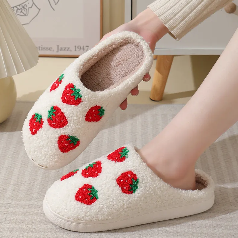 Winter Fluffy Soft Fruit Design Home Slippers