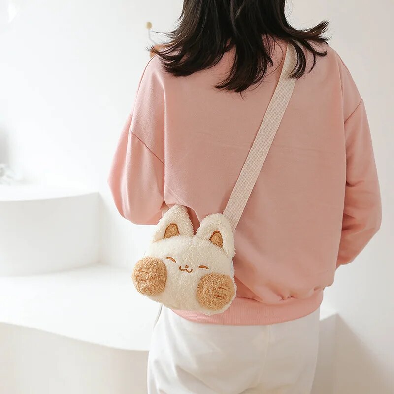 Kawaii Snow Fox Plush Crossbody Bag