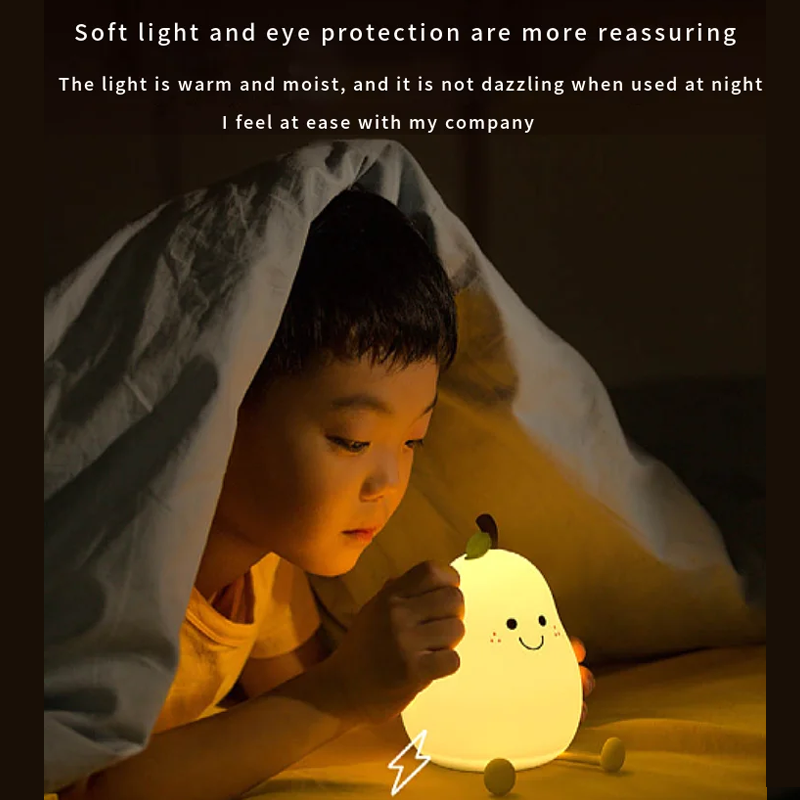 Cute Pear Fruit Silicone LED Night Lamp Change Color with Tap