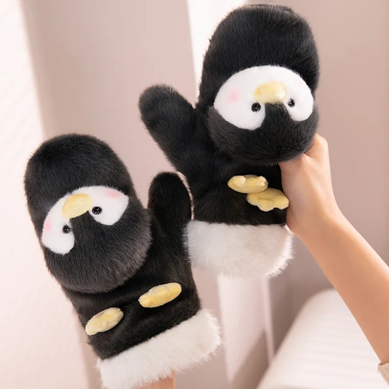 Cute Winter Capybara Penguin Plush Glove