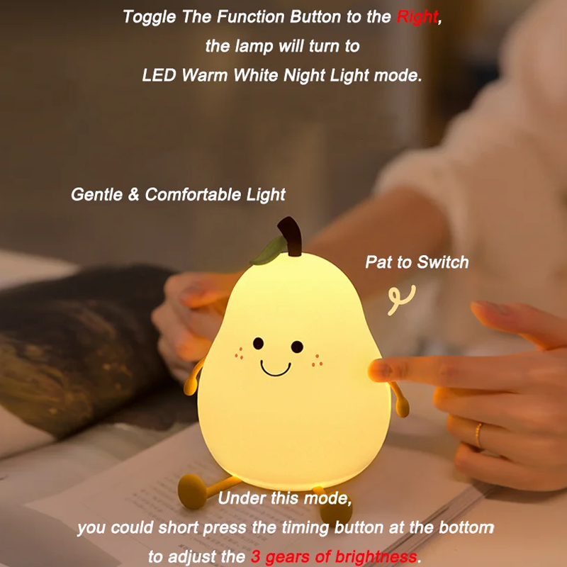 Cute Pear Fruit Silicone LED Night Lamp Change Color with Tap