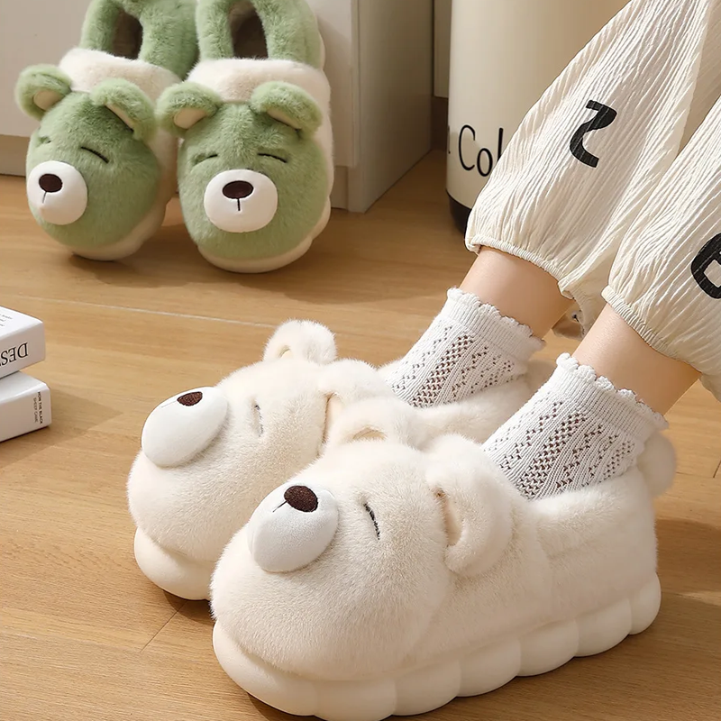 Winter Warm Fluffy Cozy Bear Plush Fur Shoe