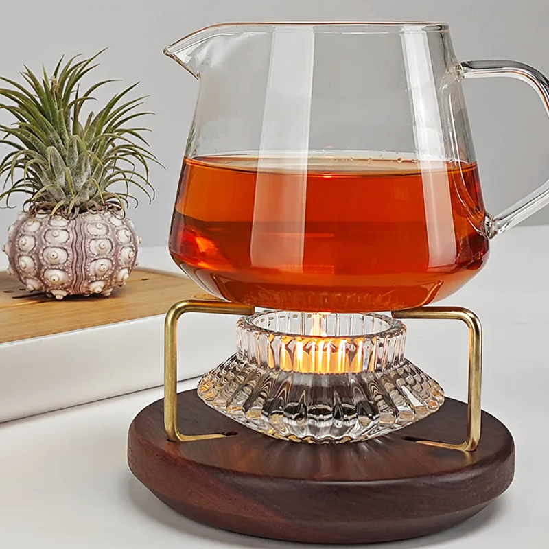 Walnut Candle Warm Tea Stove Heating Base with Glass Tea Pot