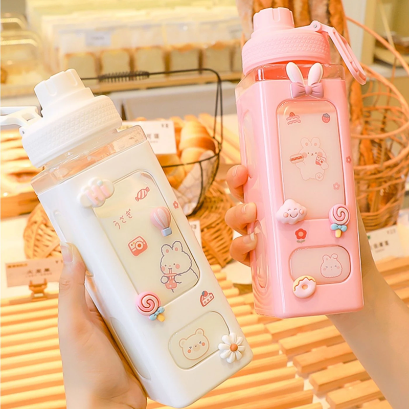 Kawaii Cute Water Bottle with Lid Straw (700 ml)