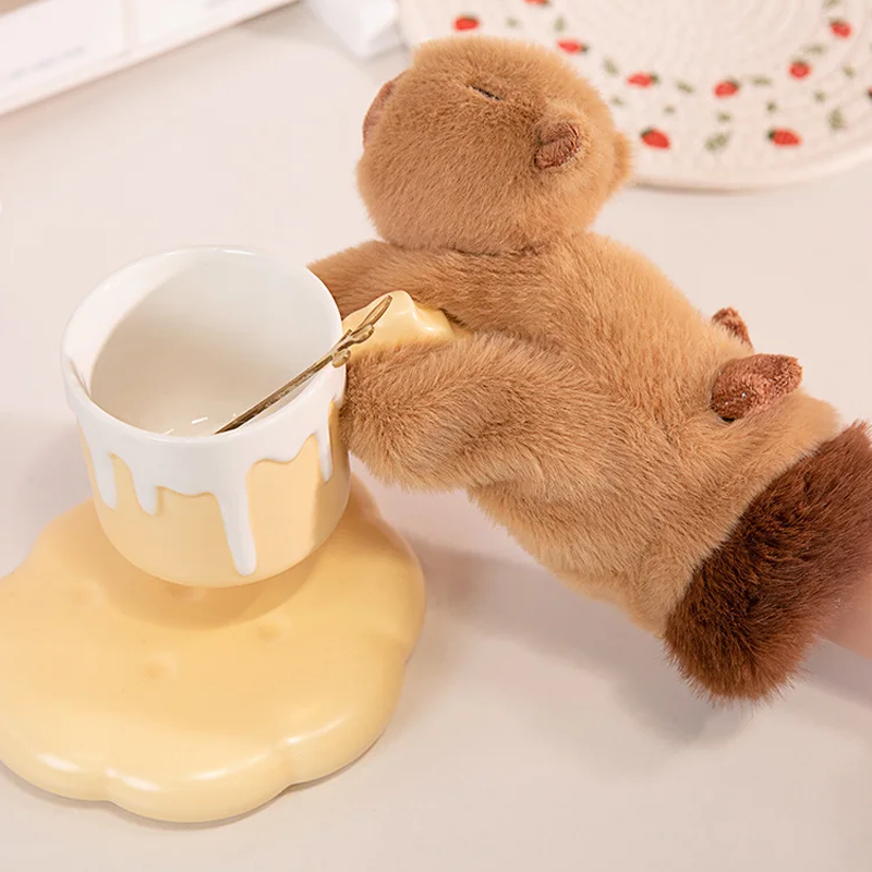 Cute Winter Capybara Penguin Plush Glove