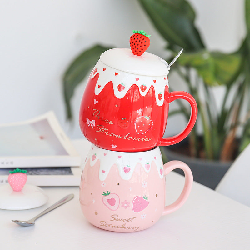 Kawaii Fruit Strawberry Avocado Ceramic Cup (500ml)