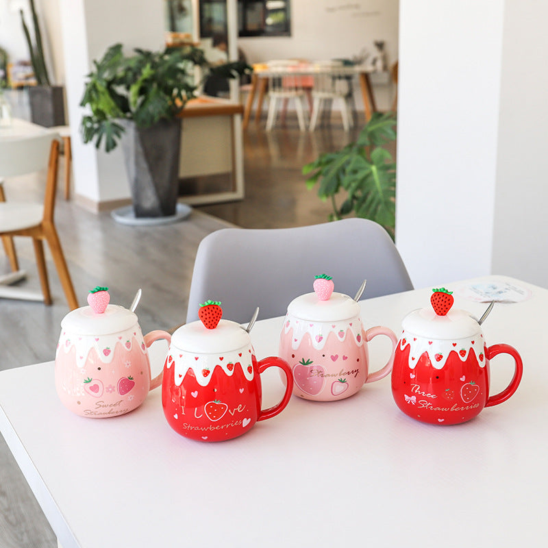 Kawaii Fruit Strawberry Avocado Ceramic Cup (500ml)