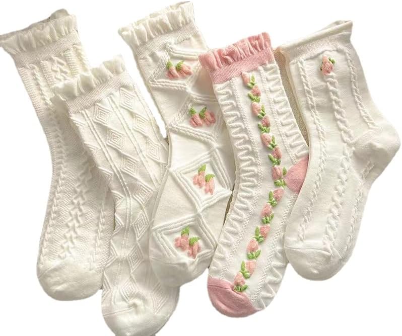 5 Pairs White Cute Lace Ruffles Socks