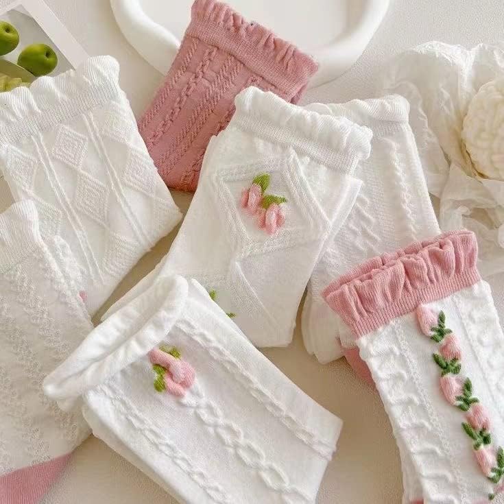 5 Pairs White Cute Lace Ruffles Socks