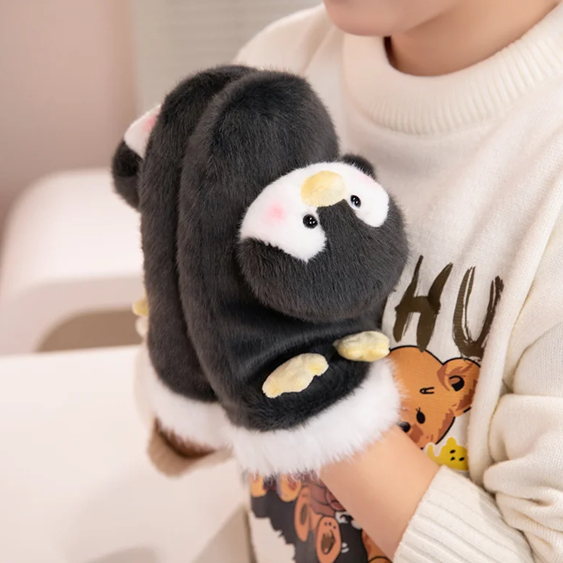 Cute Winter Capybara Penguin Plush Glove