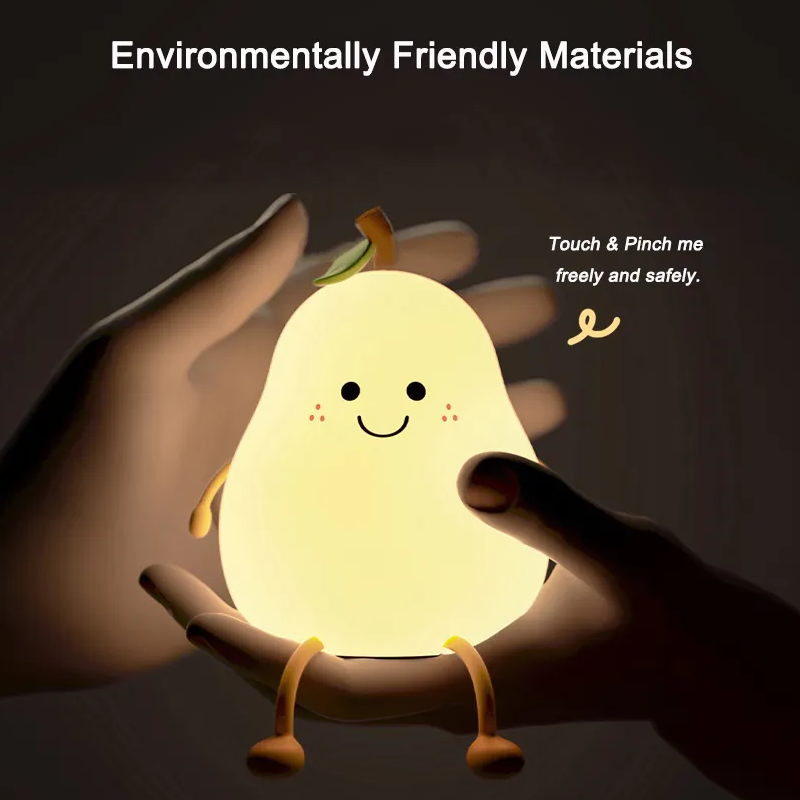 Cute Pear Fruit Silicone LED Night Lamp Change Color with Tap