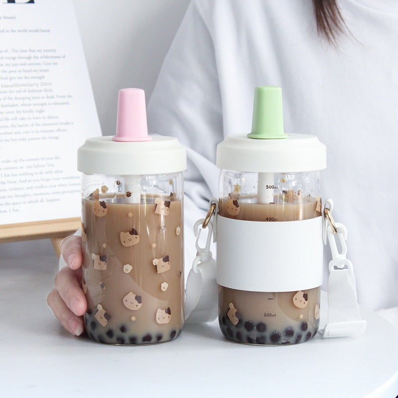 Kawaii Korea Style Boba Tea Glass Bottle (500ml)