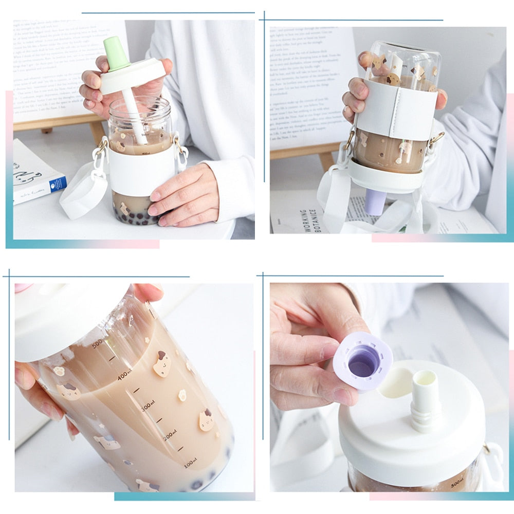 Kawaii Korea Style Boba Tea Glass Bottle (500ml)