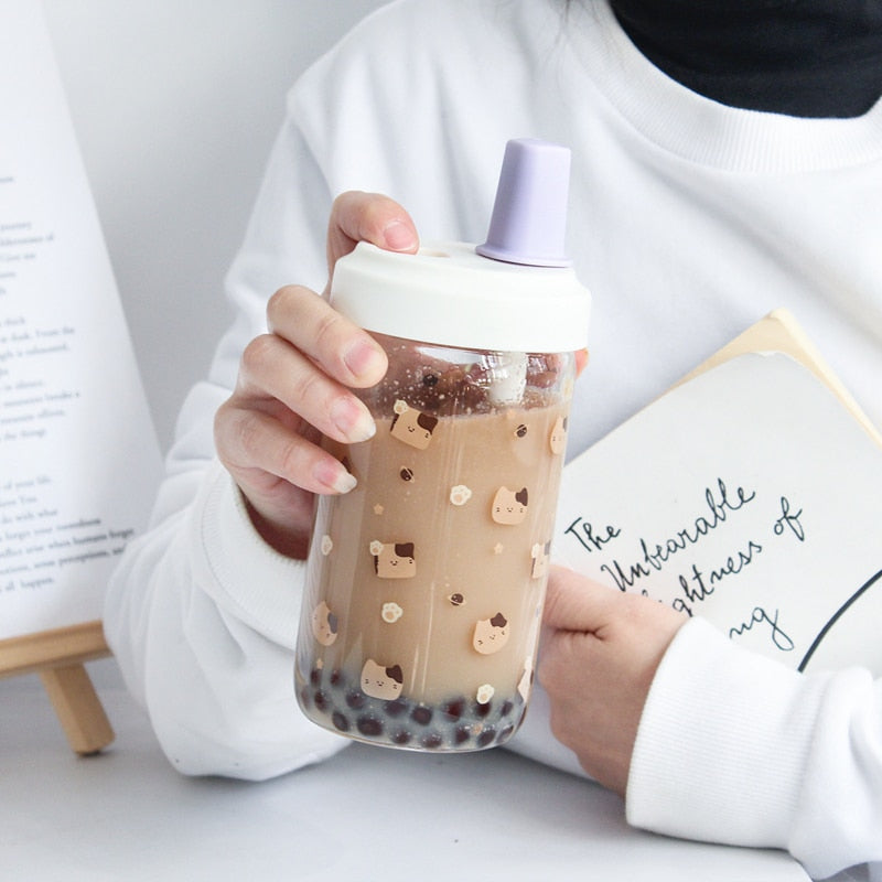 Kawaii Korea Style Boba Tea Glass Bottle (500ml)