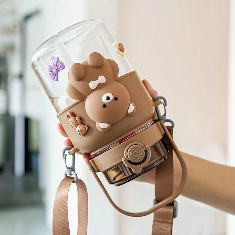 Cute Jumbo Pastel Bear Straw Bottle (1000ml)