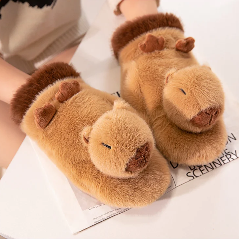 Cute Winter Capybara Penguin Plush Glove