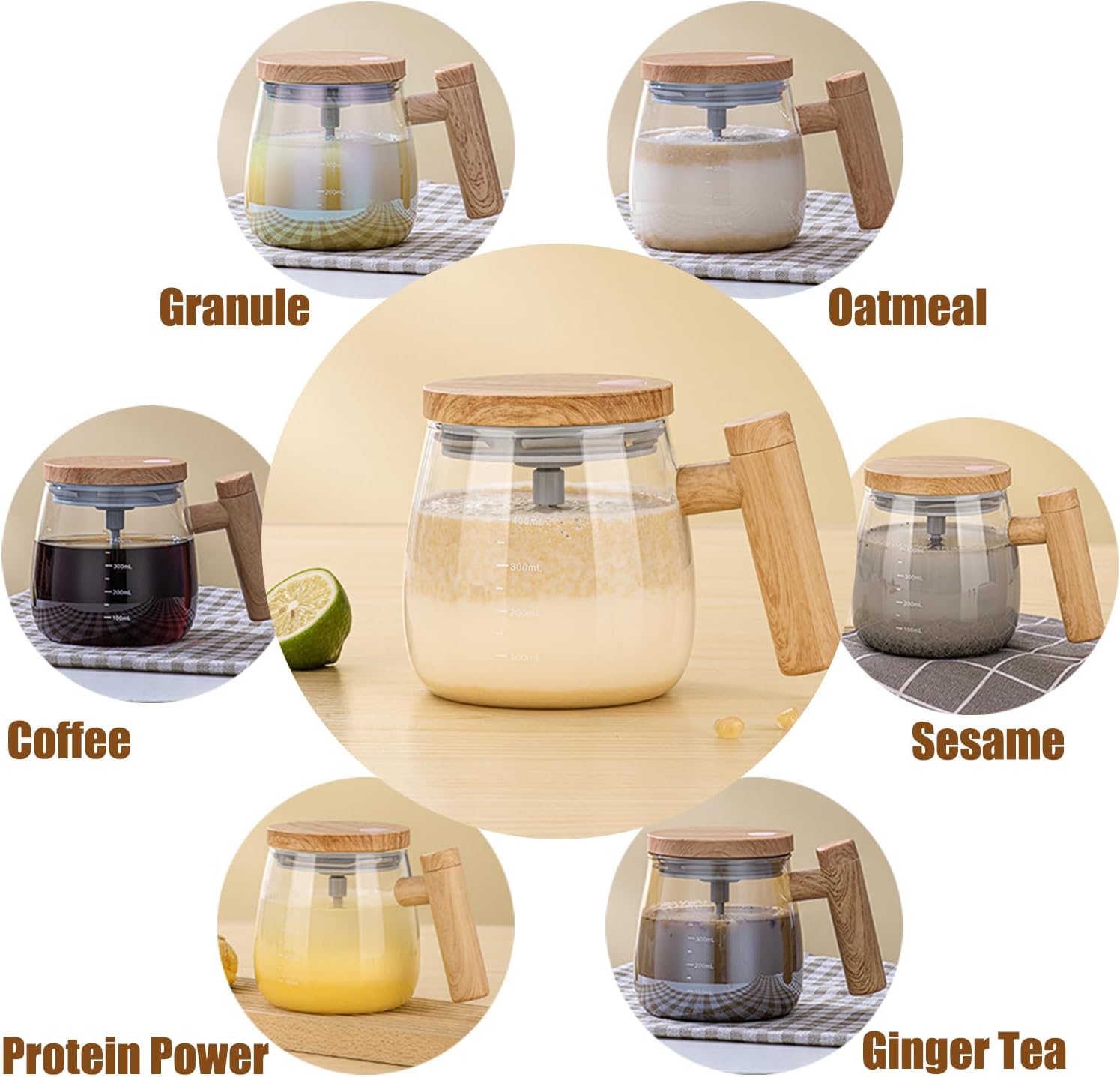 Electric Self Stirring High Speed Mixing Glass Mug