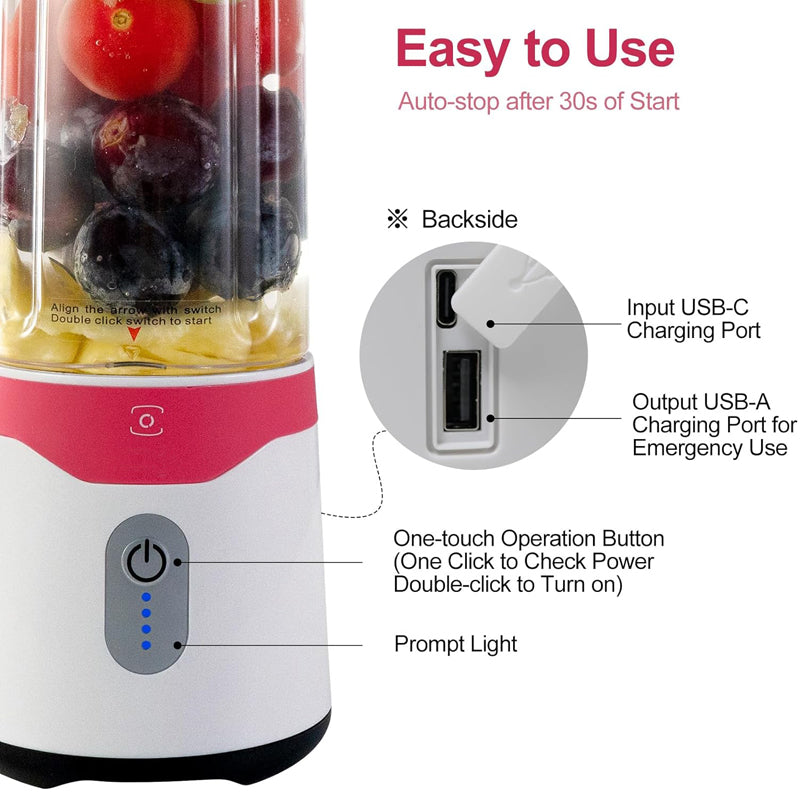 USB Rechargeable Portable Blender with Lid for Travel Gym Office