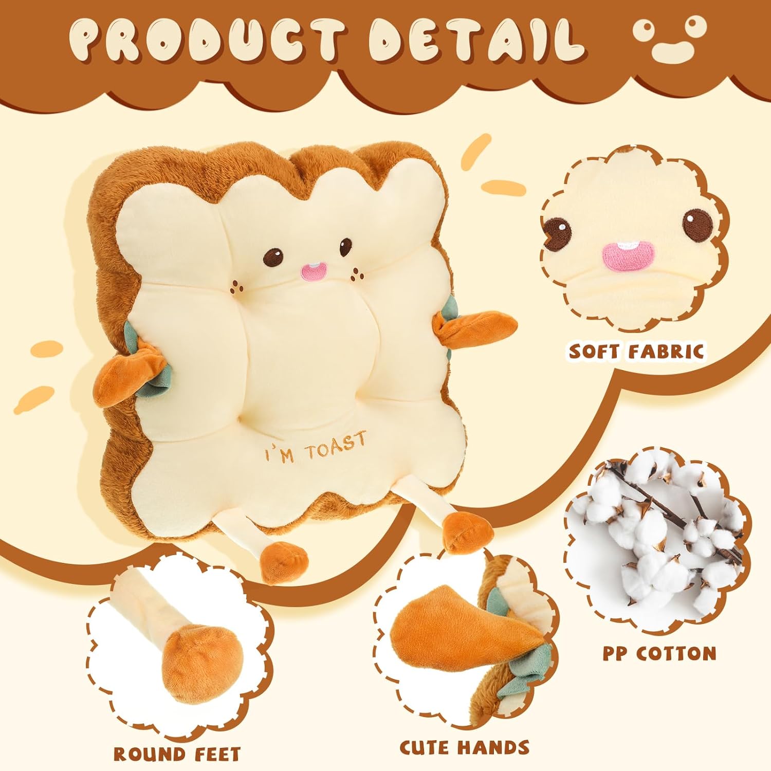 Kawaii 2 Toast Bread Pillow Seat Cushion