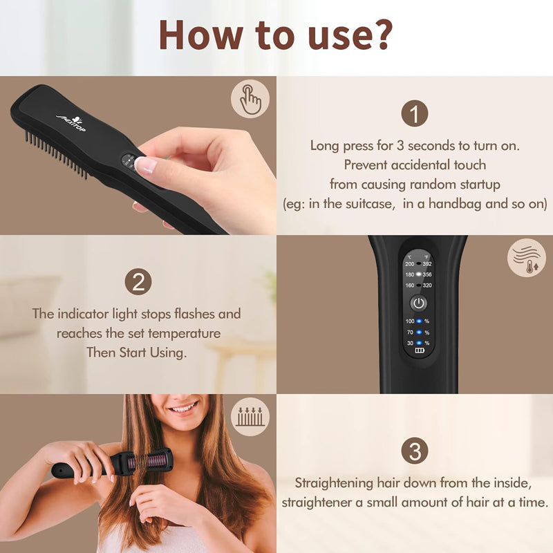 Mini Portable Hair Straightener Brush