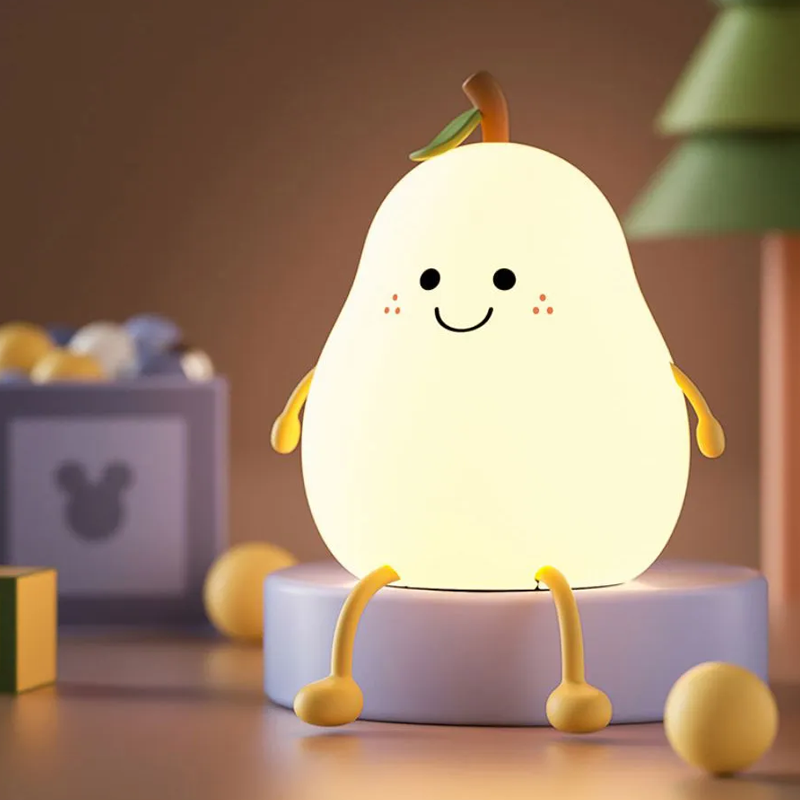 Cute Pear Fruit Silicone LED Night Lamp Change Color with Tap