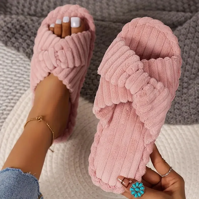 Soft Toe Cross Flat Bottom Slippers