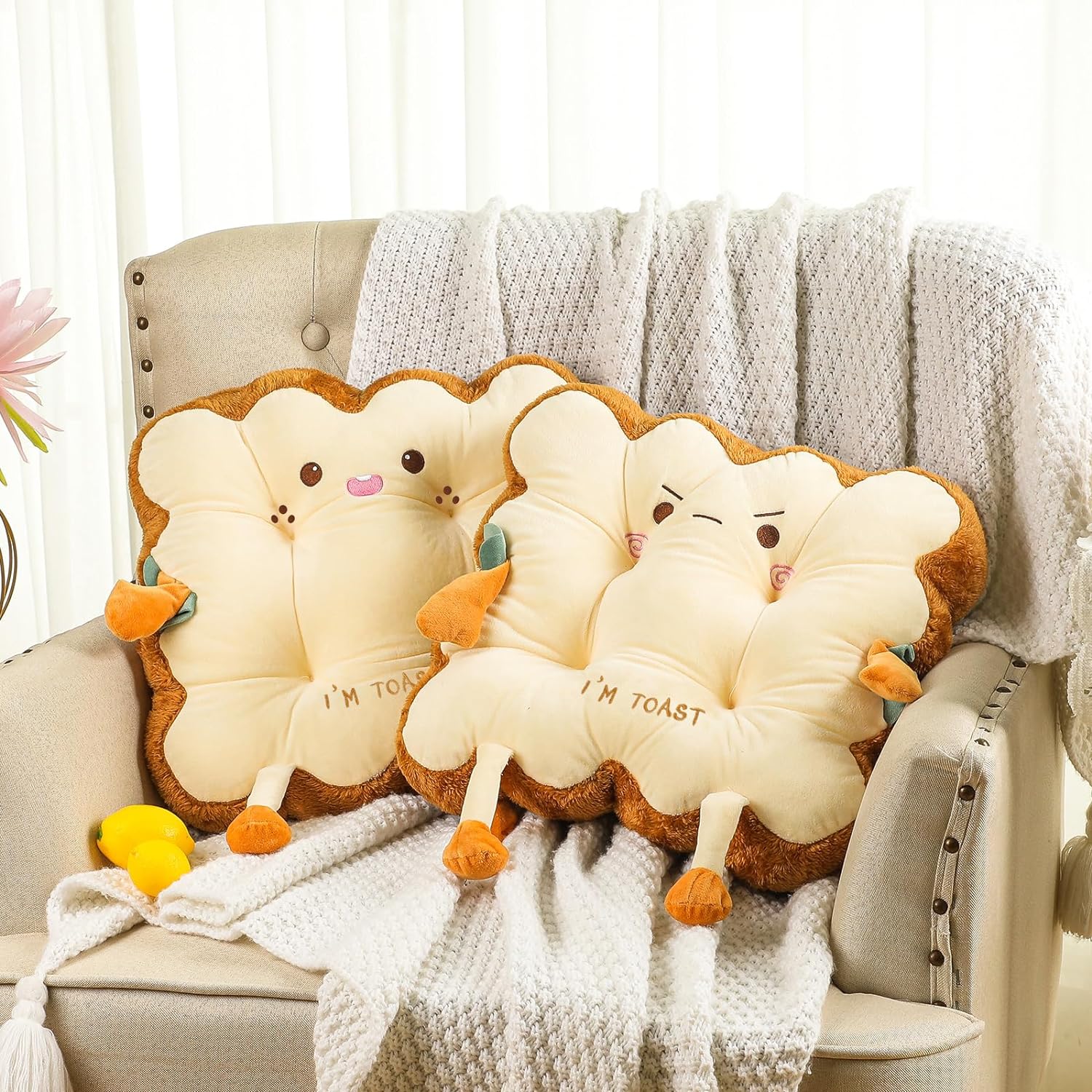 Kawaii 2 Toast Bread Pillow Seat Cushion