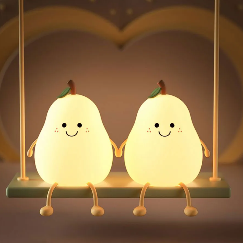 Cute Pear Fruit Silicone LED Night Lamp Change Color with Tap