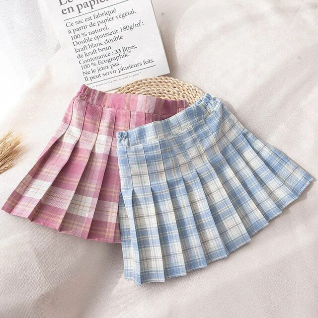 Casual High-Waisted Check Pattern Short Skirt