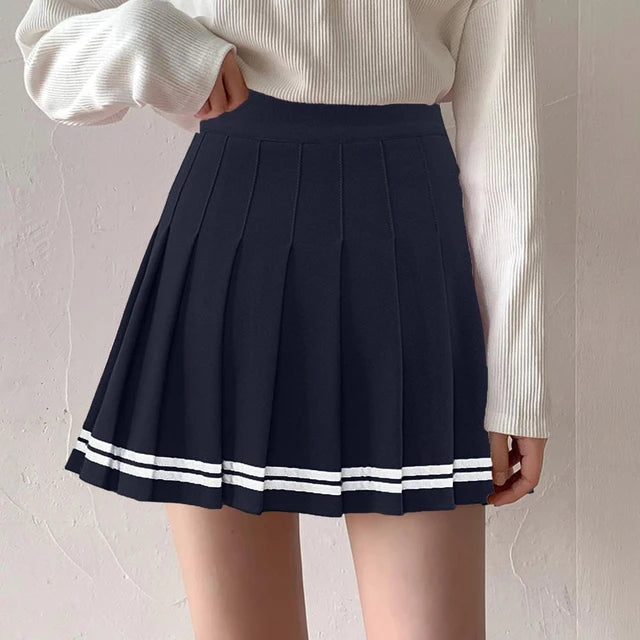 Casual High-Waisted Striped Pleated A-line Skirt