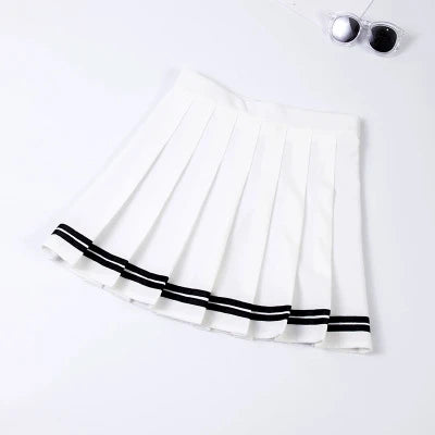 Casual High-Waisted Striped Pleated A-line Skirt