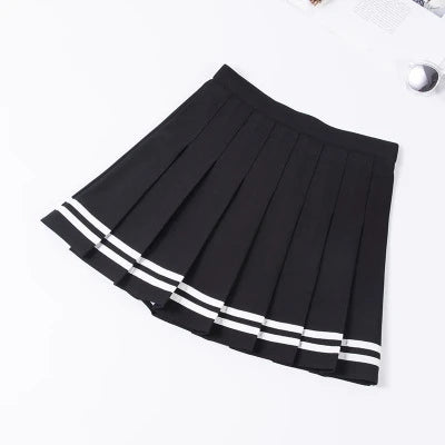 Casual High-Waisted Striped Pleated A-line Skirt