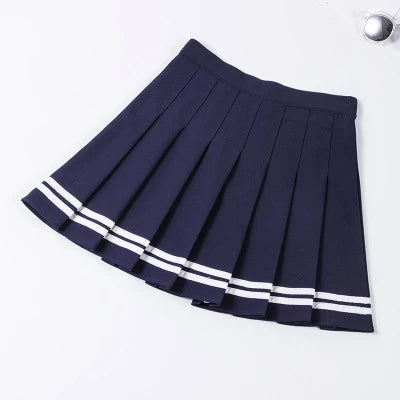 Casual High-Waisted Striped Pleated A-line Skirt