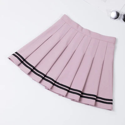 Casual High-Waisted Striped Pleated A-line Skirt