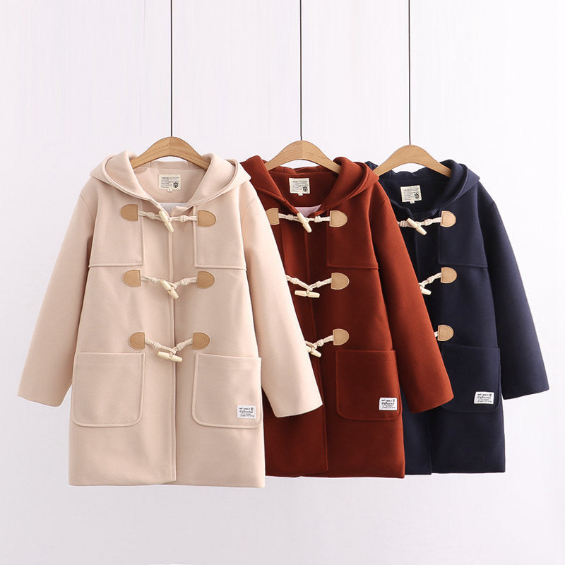 Kawaii Harajuku Button Solid Winter Coat