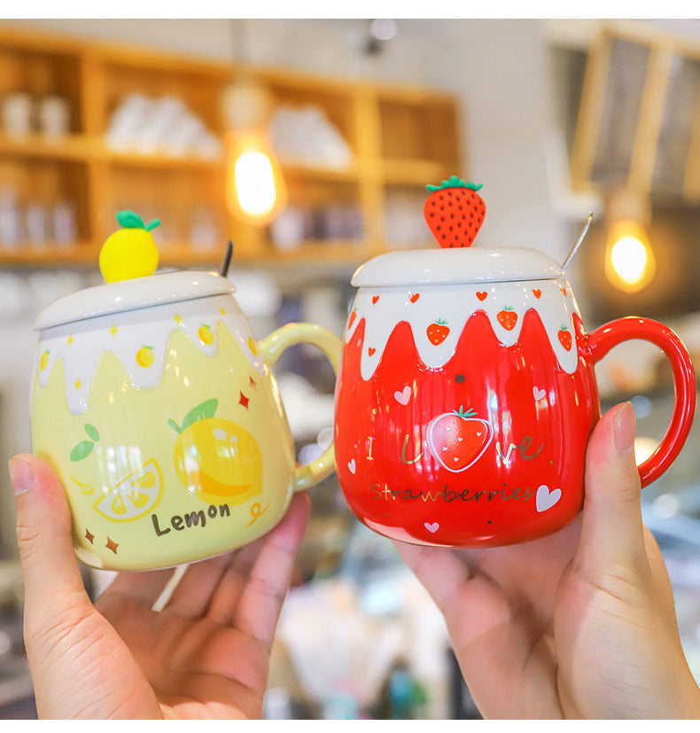 Kawaii Fruit Strawberry Avocado Ceramic Cup (500ml)