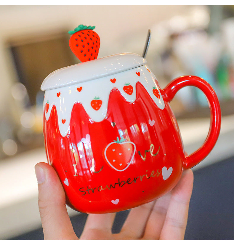 Kawaii Fruit Strawberry Avocado Ceramic Cup (500ml)