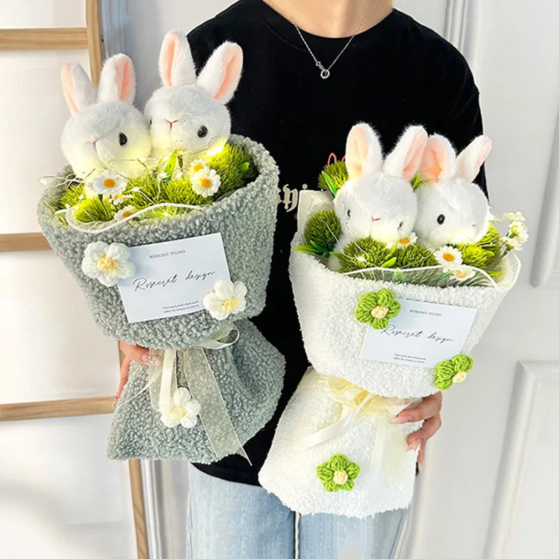 New Cute Bunny Plush Bouquet with Artificial Flowers