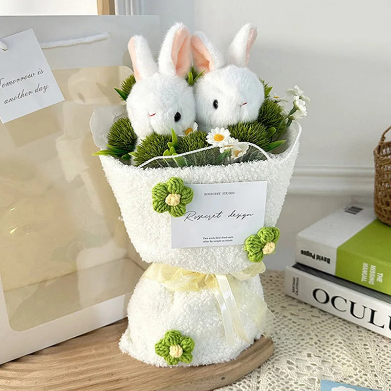 New Cute Bunny Plush Bouquet with Artificial Flowers