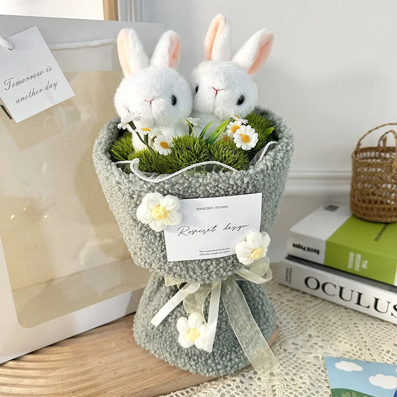 New Cute Bunny Plush Bouquet with Artificial Flowers