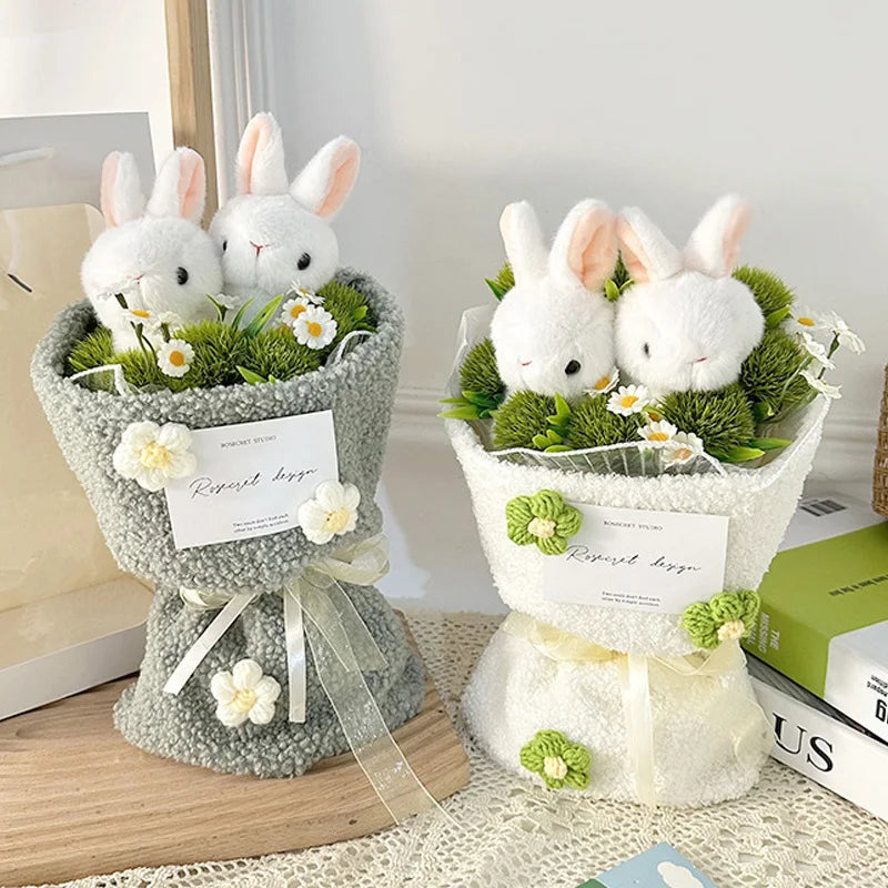 New Cute Bunny Plush Bouquet with Artificial Flowers