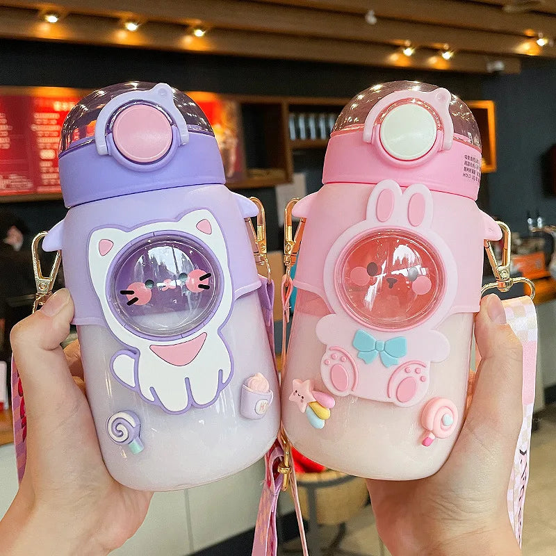 Cute Teddy Look Water Bottle with Lid Straw (700 ml)