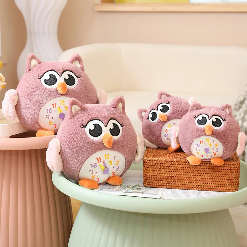 Pink Cute Lifelike Plushie Owl with Alarm Clock Design