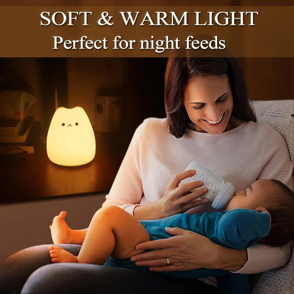 Cute Cat Silicone LED Night Lamp Change Color with Tap