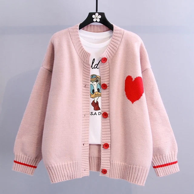 Heart Design Love Knitted Cardigan Sweater