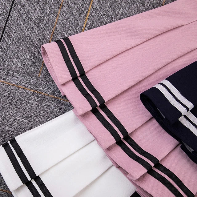 Casual High-Waisted Striped Pleated A-line Skirt