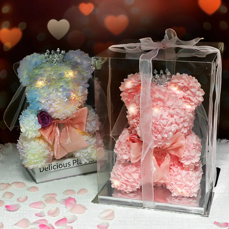 Artificial Rose Flowers with Lights & Box Teddy Bear