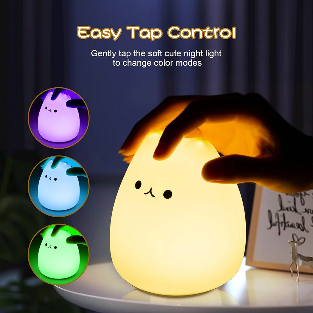 Cute Cat Silicone LED Night Lamp Change Color with Tap