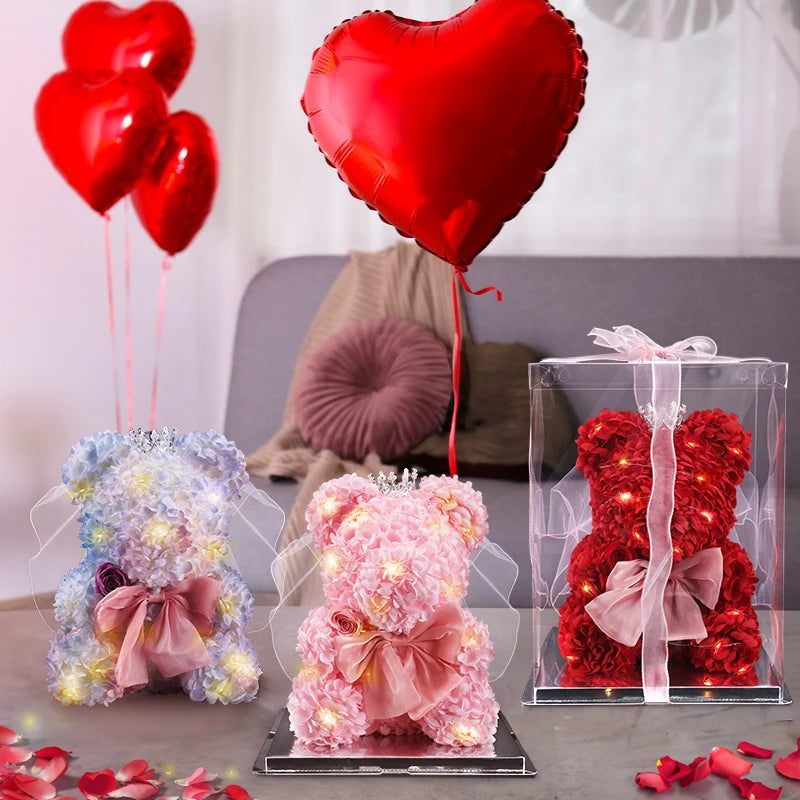 Artificial Rose Flowers with Lights & Box Teddy Bear