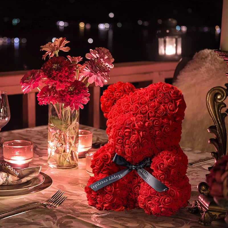 Artificial Rose Flowers with Lights & Box Teddy Bear